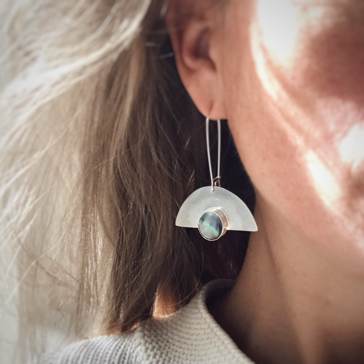 HALF MOON MOTHER OF PEARL EARRINGS - 925 SILVER