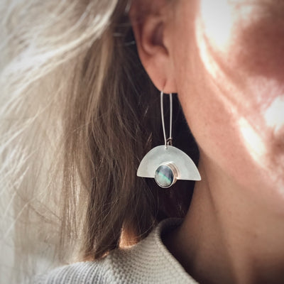 HALF MOON MOTHER OF PEARL EARRINGS - 925 SILVER