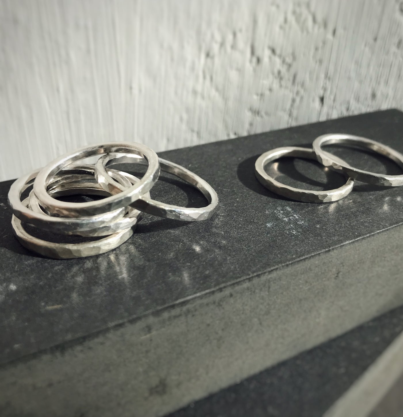 Thin silver ring hammered - 925 silver