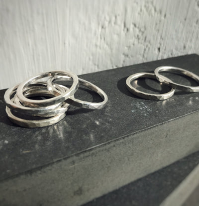 Thin silver ring hammered - 925 silver