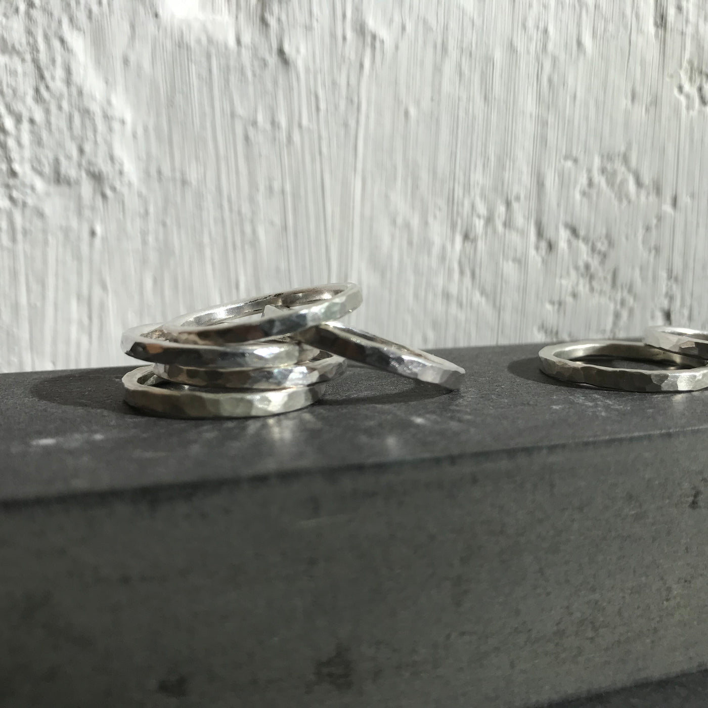 Thin silver ring hammered - 925 silver