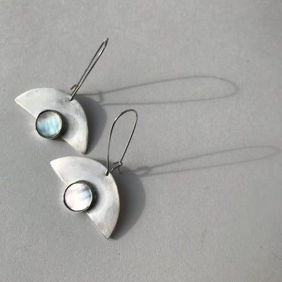 HALF MOON MOTHER OF PEARL EARRINGS - 925 SILVER