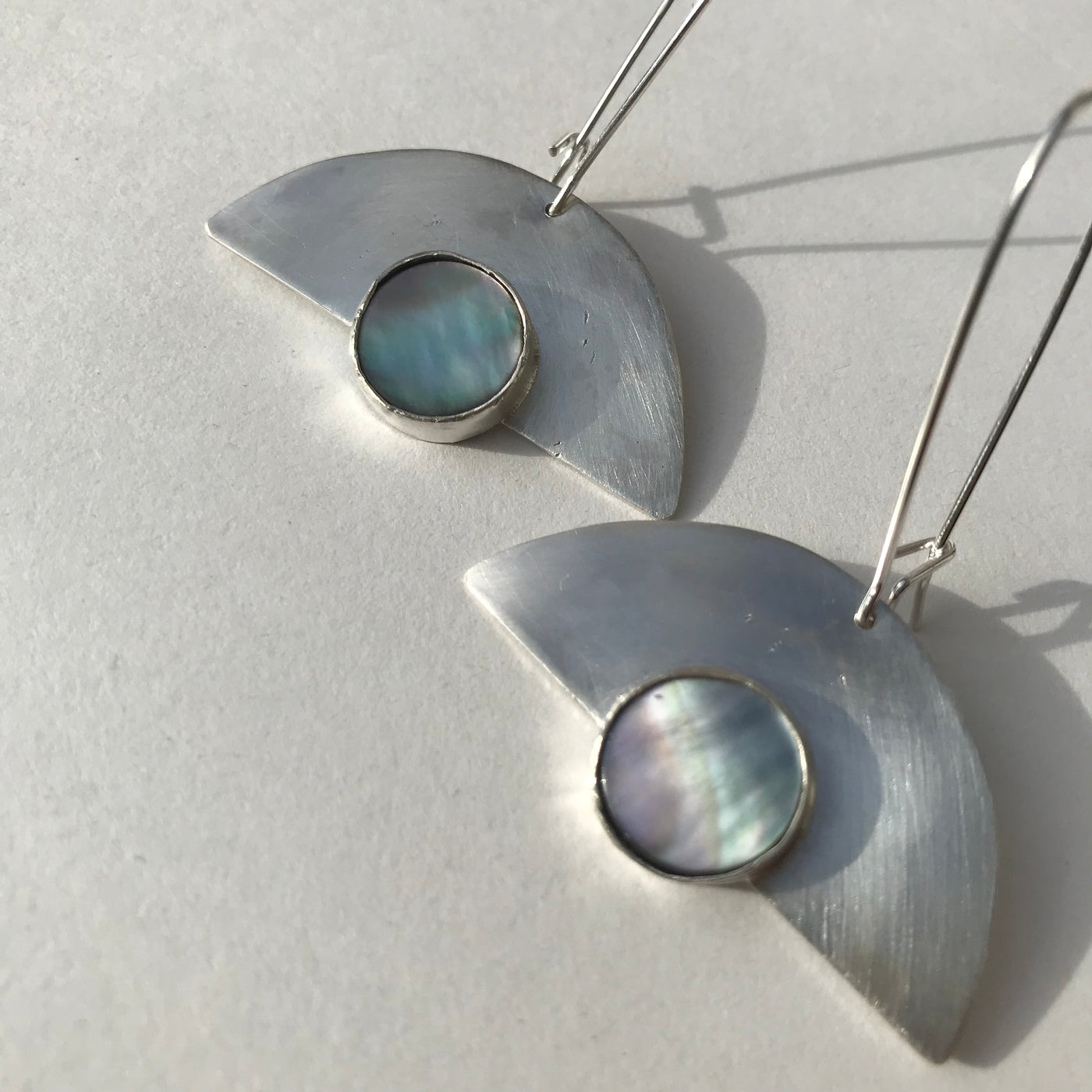 HALF MOON MOTHER OF PEARL EARRINGS - 925 SILVER