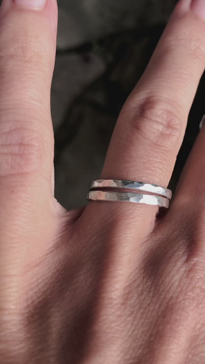 Thin silver ring hammered - 925 silver