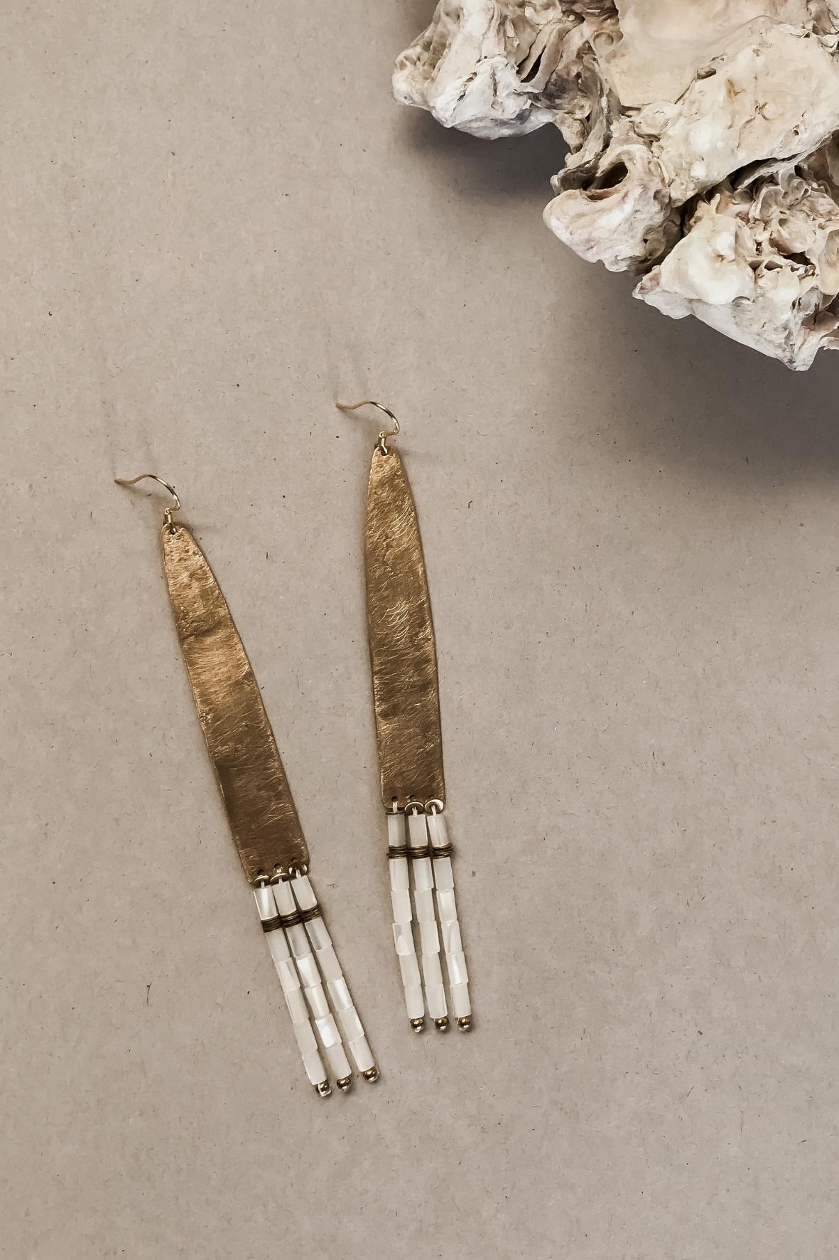 GS EARRINGS // BRASS AND WHITE SEA SHELL