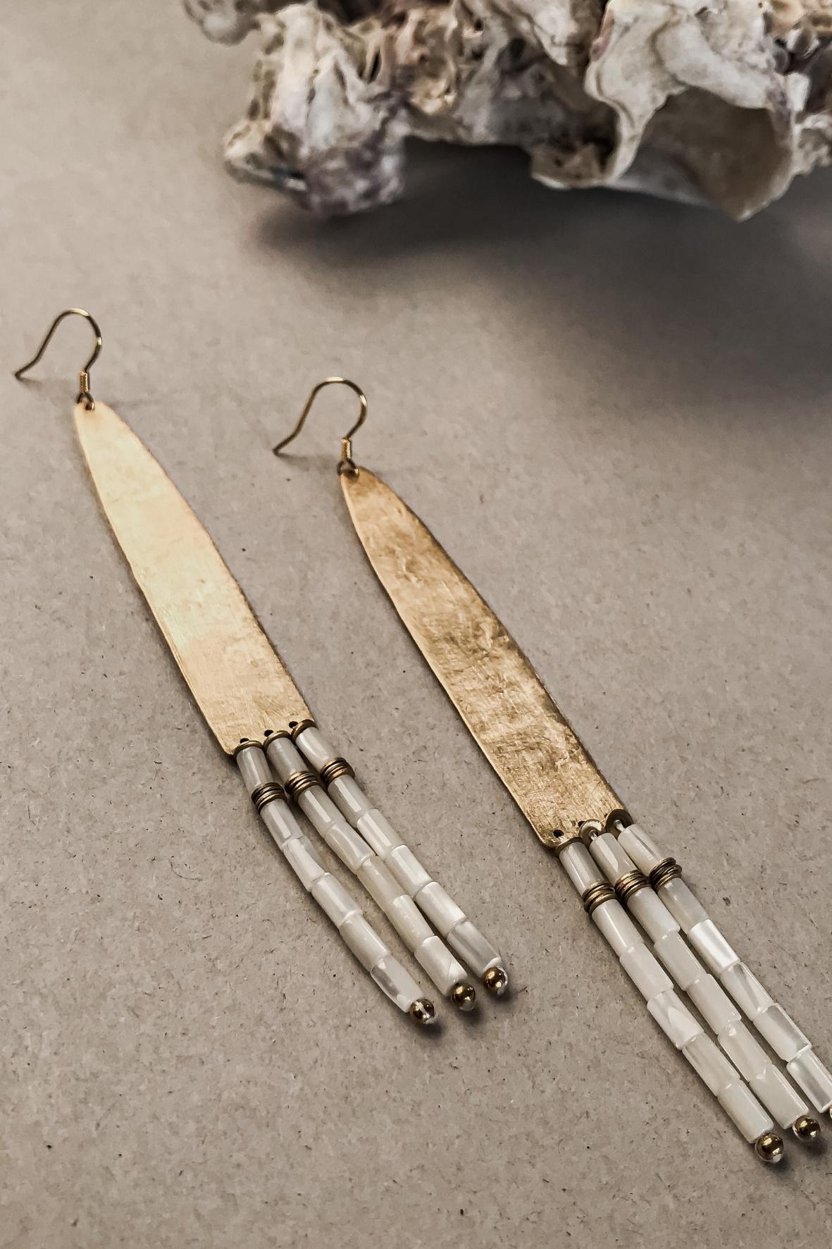 GS EARRINGS // BRASS AND WHITE SEA SHELL